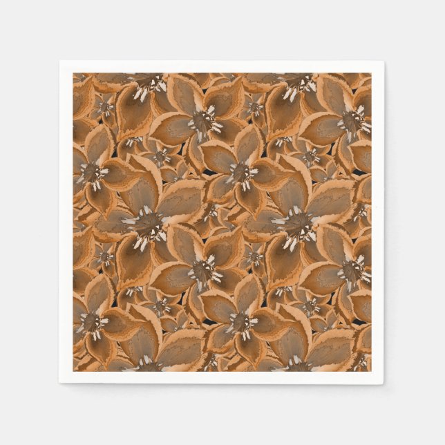 Orange, grått vattenfärgblommor. pappersservett (Framsidan)