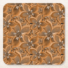 Orange, grått vattenfärgblommor. underlägg papper kvadrat