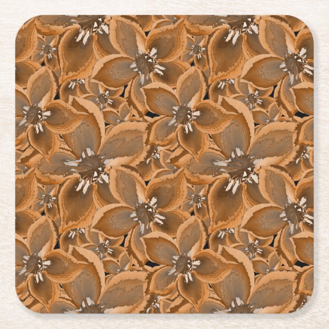 Orange, grått vattenfärgblommor. underlägg papper kvadrat (Framsidan)