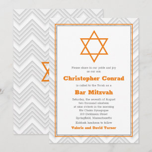 Orange Grått White Traditional Pub Mitzvah Inbjudningar