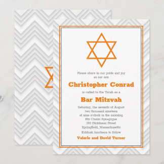 Orange Grått White Traditional Pub Mitzvah Inbjudningar