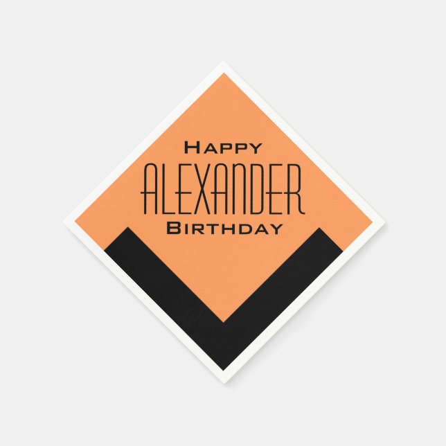Orange Grattis på födelsedagen Art Deco-Personlig Pappersservett (Hörn)