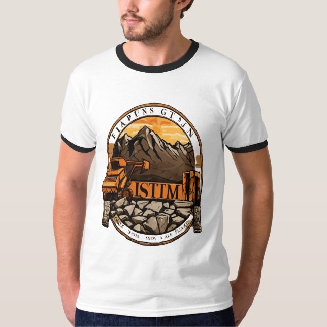 Orange grävmaskin på stenig terrängkrön t shirt (Framsida)