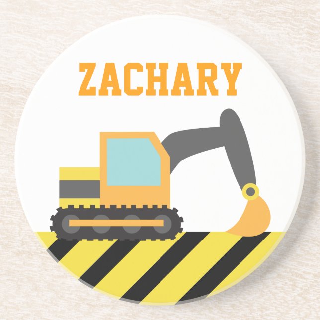 Orange grävskopa, konstruktionsfordon, för barn underlägg sandsten (Framsidan)