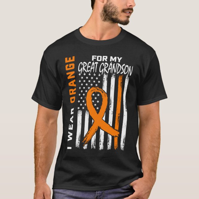Orange Great Grandson Leukemia Awareness Flag Gran T Shirt (Framsida)