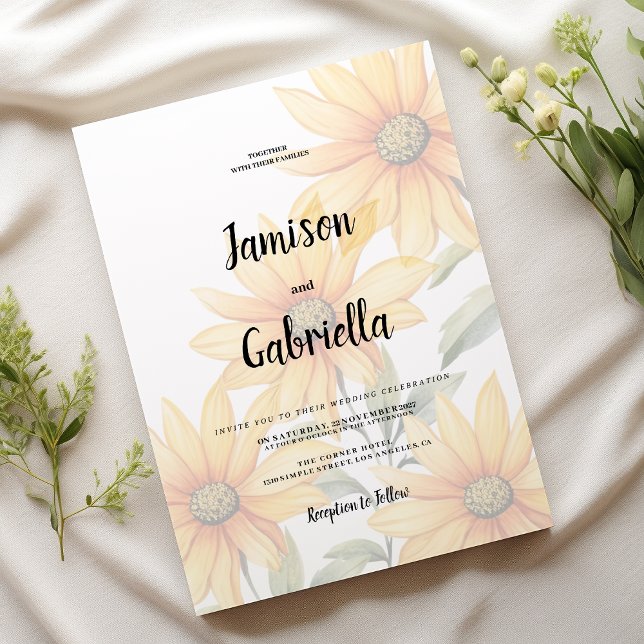 Orange green sunflower summer floral Wedding  Inbjudningar (Orange green sunflower summer floral Wedding )