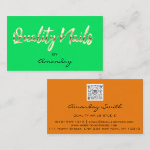 Orange GreenGold Quality Nagel-skript QRCode-Logot Visitkort