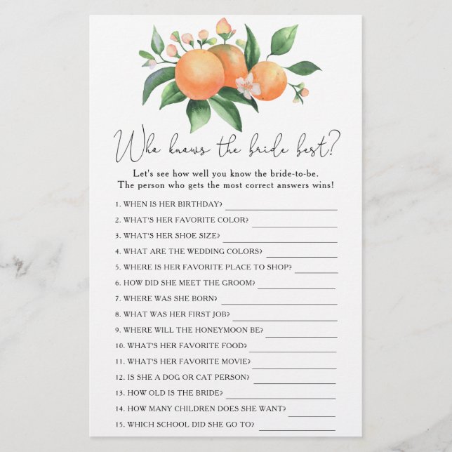 Orange gren - Vem vet vilket briljant bäst spel de (Framsida)