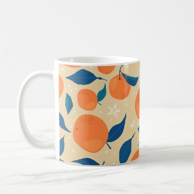 Orange Grenar: Beige Background Mönster Kaffemugg (Vänster)