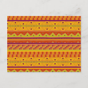 Orange Grön Abstrakt Aztec Tribal Printmönster Vykort