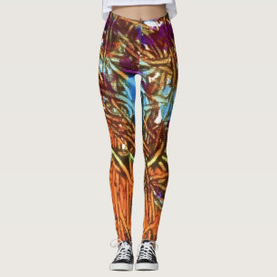 Orange, Grön, Blå, Lila Marmor Konstverk Leggings