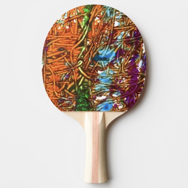 Orange, Grön, Blå, Lila Marmor Konstverk Pingisracket (Framsidan)