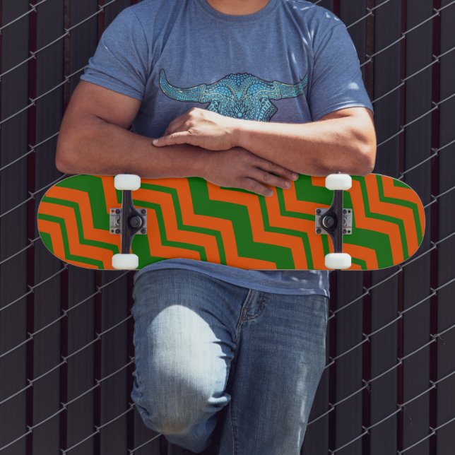 Orange Grön Chevron Sicksack Design  Mini Skateboard Bräda 18,5 Cm (Utomhus 3)