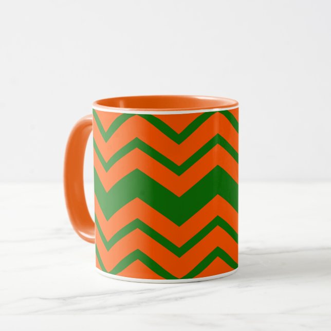 Orange Grön Chevron Sicksack Design  Mugg (Framsida vänster)