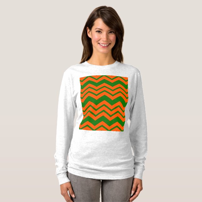 Orange Grön Chevron Sicksack Design  T Shirt (Hel framsida)