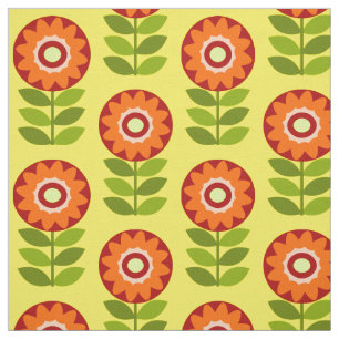 Orange, Grön Och Gul Retro Blommönster Tyg