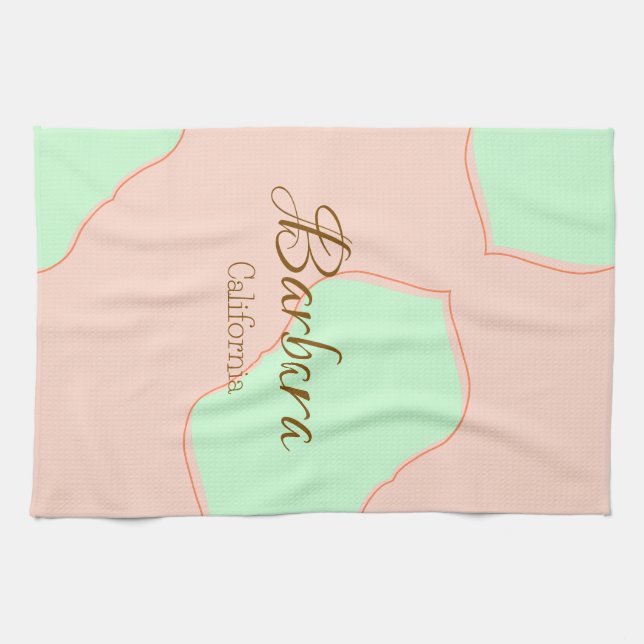 Orange grön pastell boho lägg till namn plats rust kökshandduk (Horisontell)