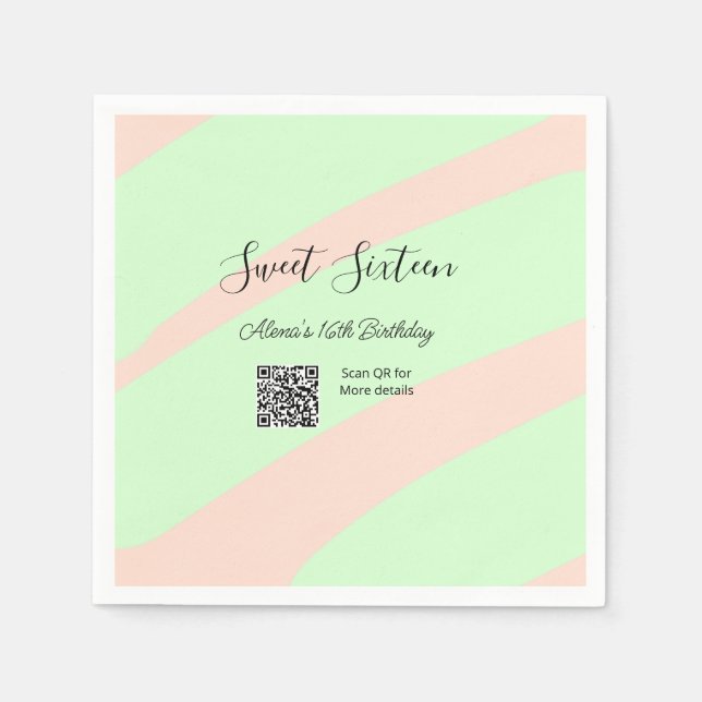 Orange grön pastell  QR  Söt sextonårs födelsedag  Pappersservett (Framsidan)