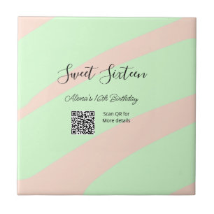 Orange grön pastell QR Sweet sixteen födelsedag Kakelplatta