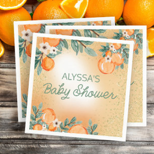Orange Grön Pojke Flicka Citrus Frukt Baby Shower Pappersservett