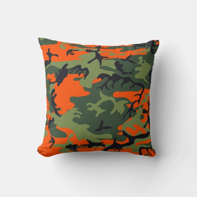 Orange, Grön, Svart Kamouflage Kudde (Framsida)