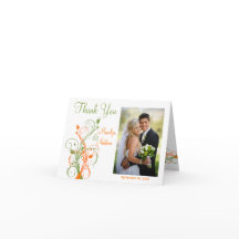 Orange Grön Vit Blommig Foto Tackkort