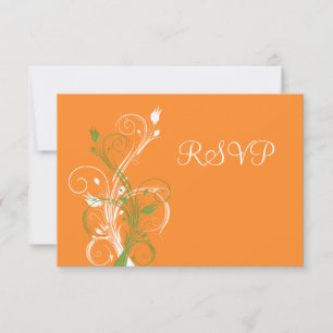 Orange, Grön, Vit Blommig RSVP-kort OSA Kort
