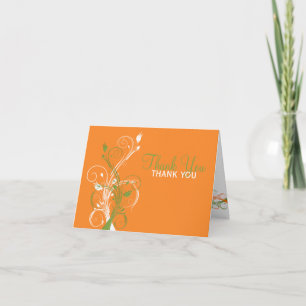 Orange Grön Vit Blommig Tacksamhetskort Tack Kort