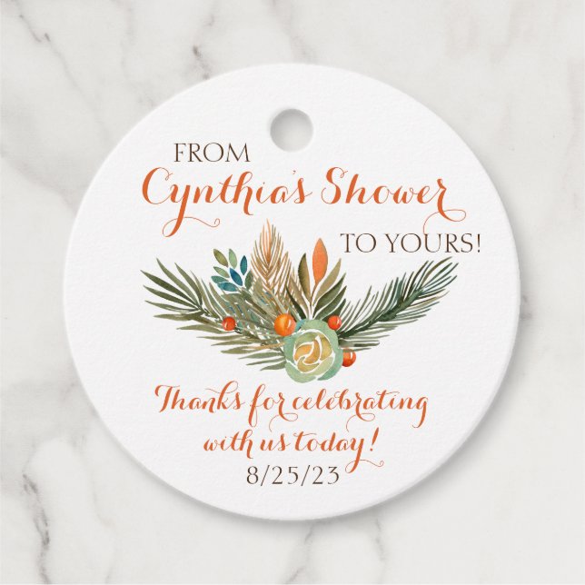 Orange, gröna och bruna blomsterfavorit etiketter (Framsida)