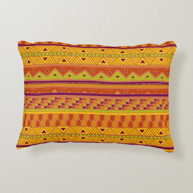 Orange Grönt Abstrakt Aztec Tribal Print Mönster Prydnadskudde (Baksidan)