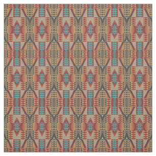 Orange Grönt Aqua Turquise Red Ethnic Mosaic Tyg