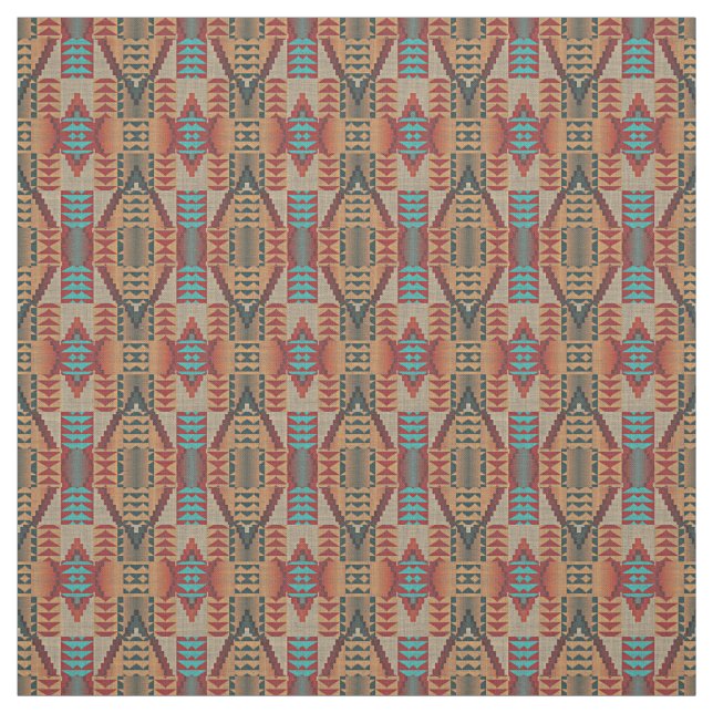 Orange Grönt Aqua Turquise Red Ethnic Mosaic Tyg (Provkarta)