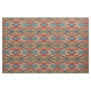 Orange Grönt Aqua Turquise Red Ethnic Mosaic Tyg