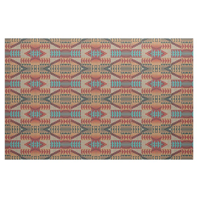 Orange Grönt Aqua Turquise Red Ethnic Mosaic Tyg (Fat Quarter)
