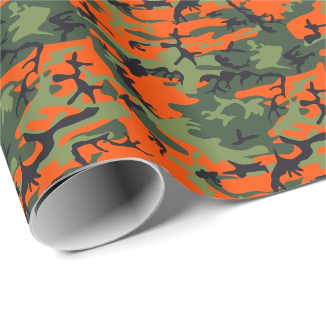 Orange Grönt Black Hunting Camo Camouflage Presentpapper (Rullad Hörn)