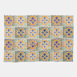 Orange-Grönt-Blue-Tile Kitchen Towers Kökshandduk