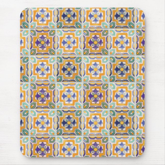 Orange-Grönt-Blue Tile Mousepad Musmatta (Framsidan)