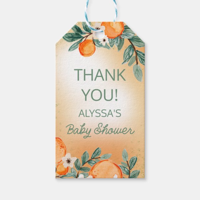 Orange Grönt Boy Girl Citrus Fruit Baby Shower Presentetikett (Framsidan)