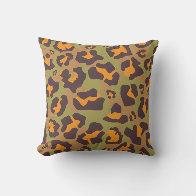 Orange, grönt, bruna leoparder, tryck mönster kudde (Framsida)
