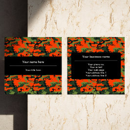 Orange Grönt Camouflage, militär, armé Fyrkantigt Visitkort