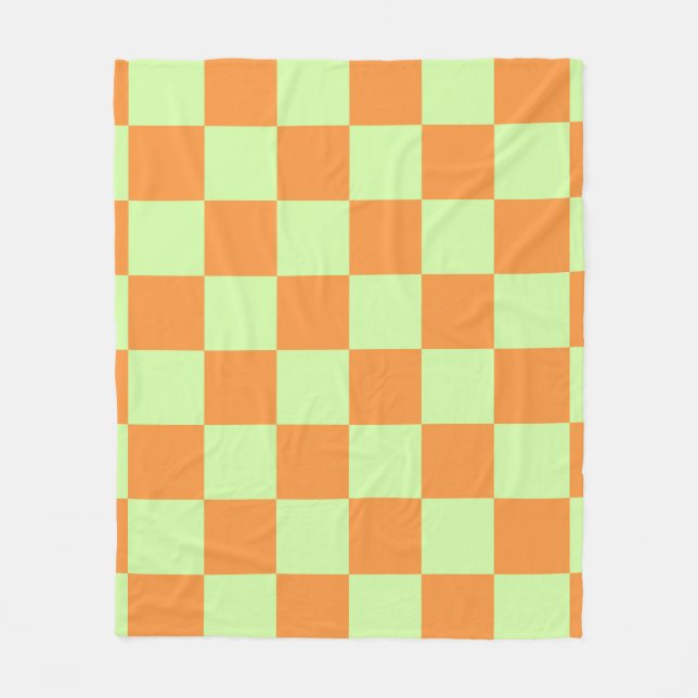 Orange Grönt Citrus Checkered Gingham Mönster Fleecefilt (Framsidan)