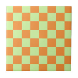 Orange Grönt Citrus Checkered Gingham Mönster Kakelplatta