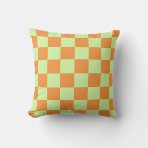 Orange Grönt Citrus Checkered Gingham Mönster Kudde