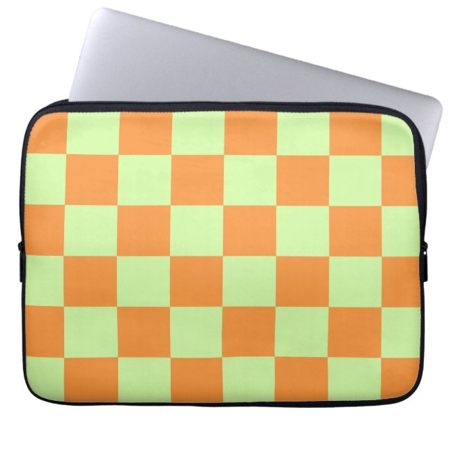 Orange Grönt Citrus Checkered Gingham Mönster Laptop Fodral (Framsidan)
