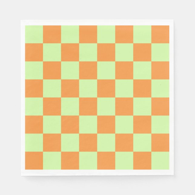 Orange Grönt Citrus Checkered Gingham Mönster Pappersservett (Framsidan)