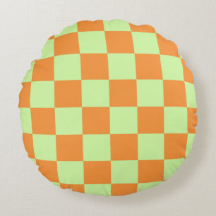 Orange Grönt Citrus Checkered Gingham Mönster Rund Kudde