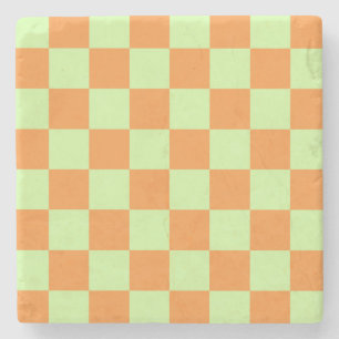 Orange Grönt Citrus Checkered Gingham Mönster Stenunderlägg