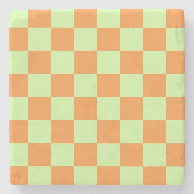 Orange Grönt Citrus Checkered Gingham Mönster Stenunderlägg (Framsidan)