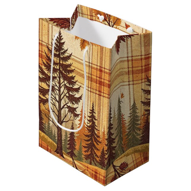 ORANGE & GRÖNT FALLER PLAID MÖNSTER MED TRÄD (Framsidan Vinklad)