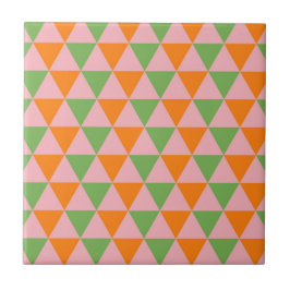 Orange Grönt Geometric Triangle Mönster Kakelplatta